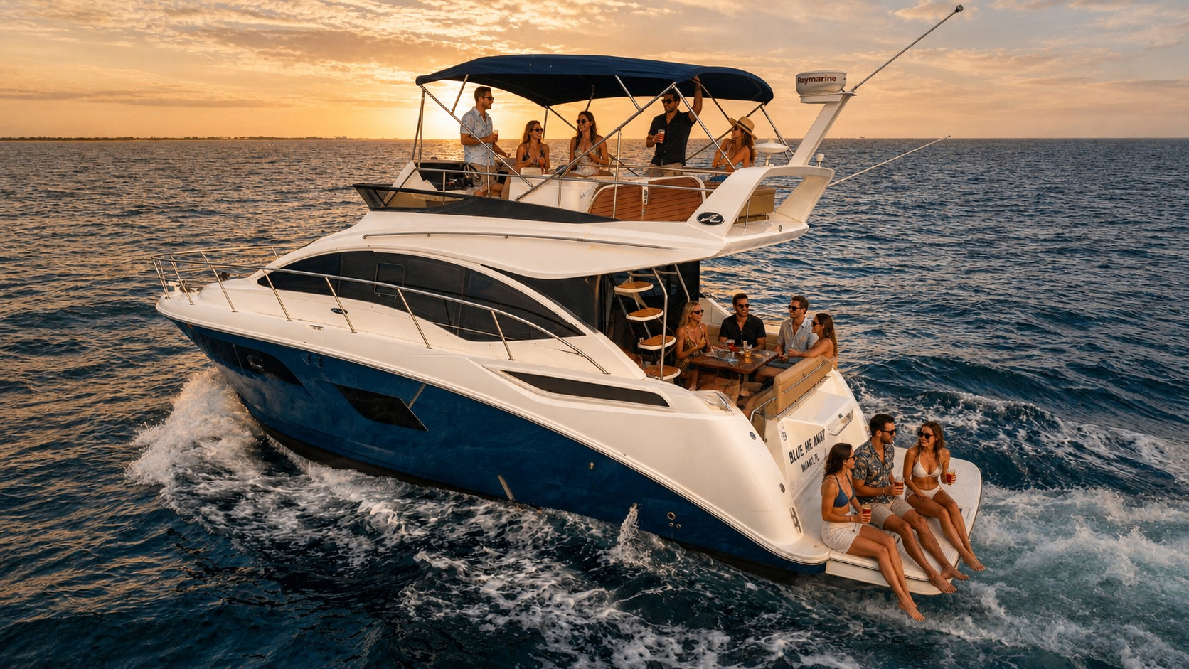 Luxury Sea Ray 400 Fly yacht cruising in Palm Beach